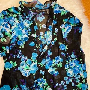 Black with pops of blue blouse